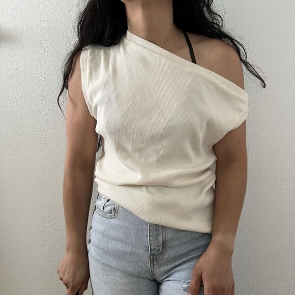 Anthropologie By Together knit beige neutral Tee cowl shoulder slouch Size Large - Picture 5 of 6